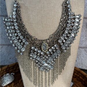 Chain Fringe Maximalist Silver Tone Statement Necklace